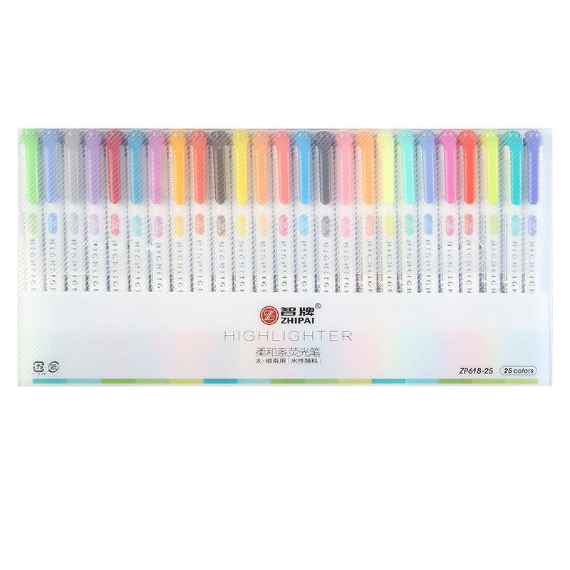 25 색 더블 헤드 형광펜 라이트 컬러 형광 드로잉 아트 마커 펜, 학생 학교 사무실 문구 용품